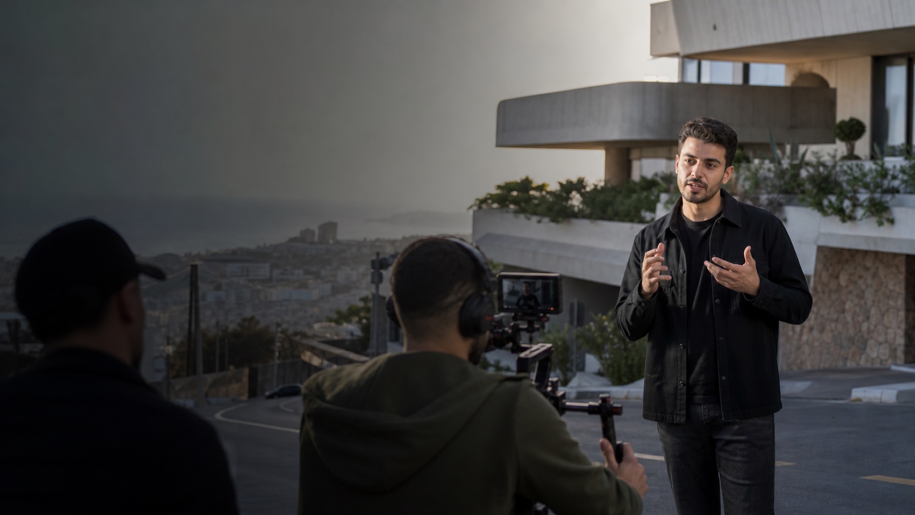 Algerian technology creator filming a city mobility explainer in Algiers