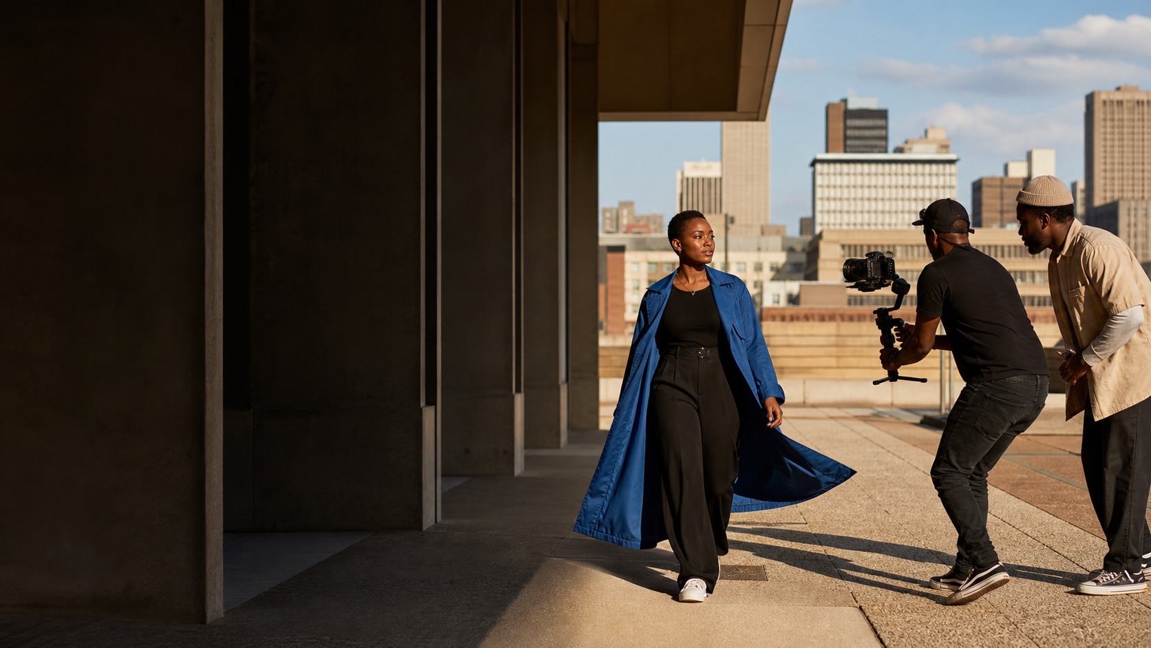 South African lifestyle creator filming an architectural city story