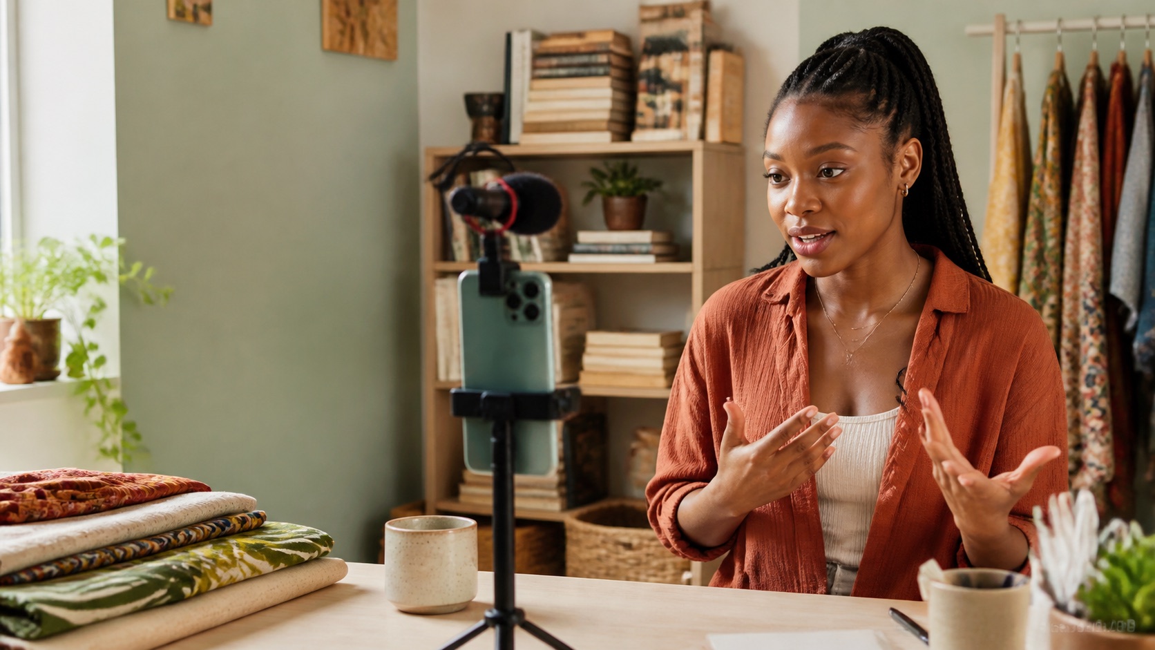 African creator filming content in her home studio